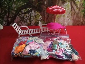 Barbie clothes 100 pieces vintage to modern dresses, tops& Doll patio furniture - Picture 1 of 4