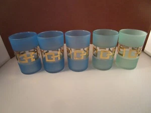 Set 5 bicchieri da succo vintage MCM Bartlett Collins catena oro smerigliato - Foto 1 di 7