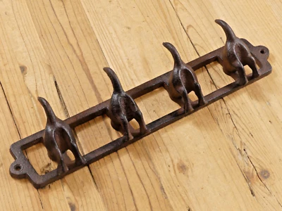 4 Cast Iron Dog Butt Tail Hooks Pet Leash Coat Hat Hook Rack Wall Mount Rustic - Image 1 of 4
