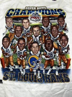 Nueva Camiseta 2000 Super Bowl XXXIV Rams Talla Grande Caricatura RARA NOS L@@K Foto 1 de 4