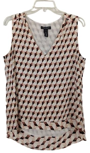 White House Black Market Sleeveless geometric silk pink brown blouse - Picture 1 of 8