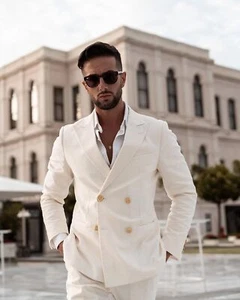 Men's Double Breasted Two Piece Night Party Groomsmen Prom Wedding Bespoke Suits - Picture 1 of 7