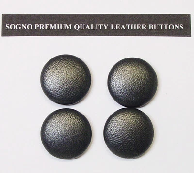 4 MADE IN USA 7/8" dark silverish charcoal color leather covered jacket buttons - Image 1 of 4