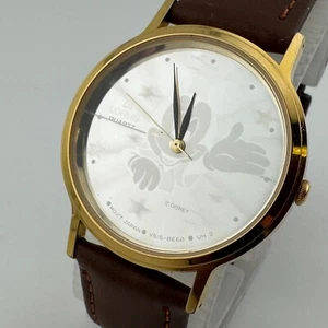 Lorus Disney Mickey Quartz Watch V515-8A00 Gold Tone Hologram Leather New Batter - Picture 1 of 6