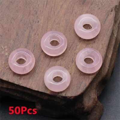 50Pcs 12x5mm Natural Rose Quartz Rondelle Large Hole Beads Spacer Bead DIY HT576 - Image 1 of 4
