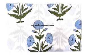 Indian Floral Hand Block Print Sanganeri Running Cotton Voile Fabric 5/10 Yard - Picture 1 of 3