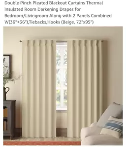 Double Pinch Pleated Drapes 95 Inch Length 2 Panels Set Room Darkening NEW - Picture 1 of 8