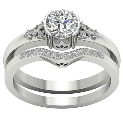 Halo Bridal Ring Set I1 G 1.00 Ct Natural Round Diamond 14k Solid Gold 8.15 mm - Image 1 of 4