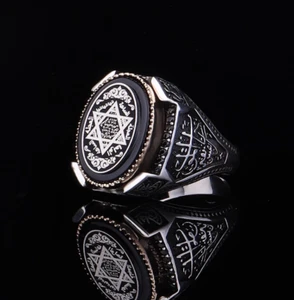 King Solomon seal engraved mens ring , Onyx Stone jewelry , Religious gift - Picture 1 of 5