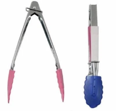 2 x  Silicon Kitchen Tongs Heat Resistance  Salad BBQ Meat Party  Food  Size  7" - Image 1 of 4