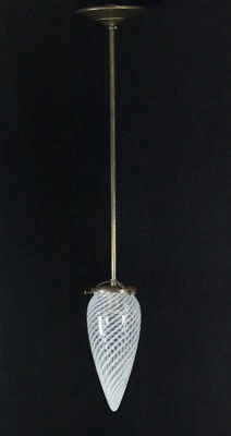 Antique American Swirled Hand Blown Cone Shaped Glass Pendant Light - Image 1 of 4