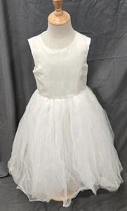 Sweet Kids USA White Satin Dress w/Tulle Size 10 Girls Flower Wedding Communion - Picture 1 of 4