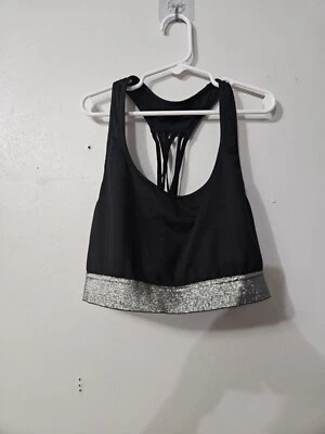Sujetador deportivo Victoria Sport negro y plateado brillante talla M/L sin etiqueta de talla en el interior Foto 1 de 4
