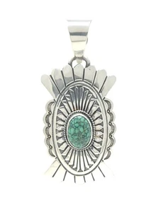 Lyle Cadman Navajo Handmade Sterling Silver Concho Pendant Peacock Variscite - Picture 1 of 8