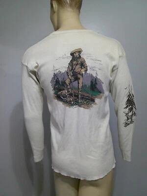 Vtg 70s/80s Mountain Hotel Advertising Henley Shirt Great Graphics Thermal L XL - Image 1 of 4