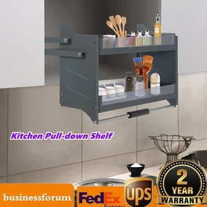 Pull Down Shelf Upper Kitchen Wall Cabinet Storage Organizer Dark Grey USA - Picture 1 of 7