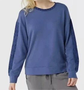 AnyBody Cozy Knit French Terry Animal Print Sweatshirt Medium Indigo A381288 M - Bild 1 von 3