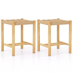 Dining Stool Set of 2 with Rubber Wood Frame-Natural - Color: Natural - Picture 1 of 5