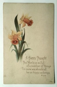 Cartolina d'epoca litografia 1907-1915 narciso floreale pensiero felice - Foto 1 di 2