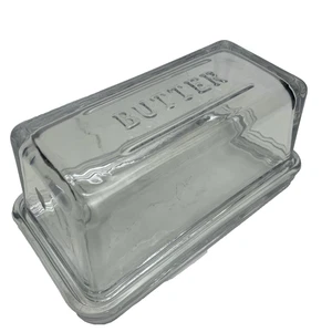 1 Pfund Glas Butterdose erhöhte Buchstaben "BUTTER" 7" lang x 31/2" hoch - Bild 1 von 7