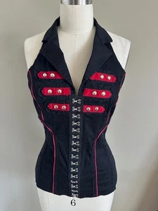 TRIPP NYC Vintage Corset Black and Red Halter Top Lace Detail Punk Goth Size M - Picture 1 of 13