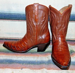 Womens Rujo The Anna Brown Caiman / Leather Cowboy Boots 8 M New w/o Box - Picture 1 of 7