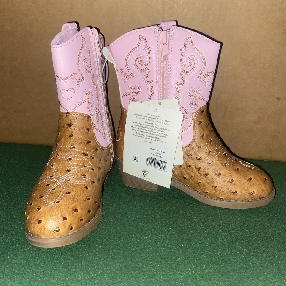 Pawz Girls Faux Ostrich Skin Embroidered Western Boots Size 11 Light Pink - Image 1 of 4