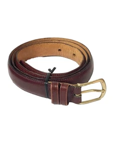 Cole Haan Brown Leather Belt Mens 36 Gold Brass Buckle Made In England Vintage - Picture 1 of 13