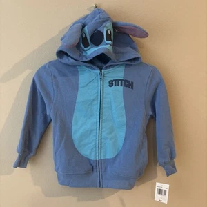 Disney Lilo & Stitch Fleece Zipper Hoodie Kids Sz XS 4 Toddler Blue NEW Sweater - Picture 1 of 5