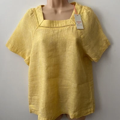White Stuff Top Size 8 Yellow Linen Short Sleeved Summer Casual Women - Image 1 of 4