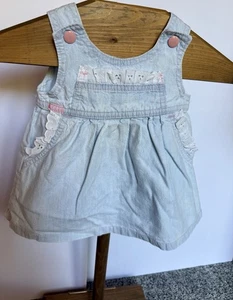 Vintage Lee  Overalls Dress Romper - Chambray- Denim- Lace- 12M 1990s - Picture 1 of 4