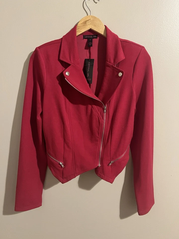 Material Girl Pink Moto Blazer Jacket Women’s Medium Zip Front NWT - Image 1 of 4