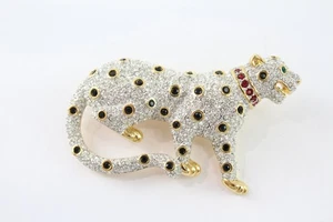 Swarovski Crystal Brooch Leopard Gold Tone Signed Branded - Picture 1 of 5