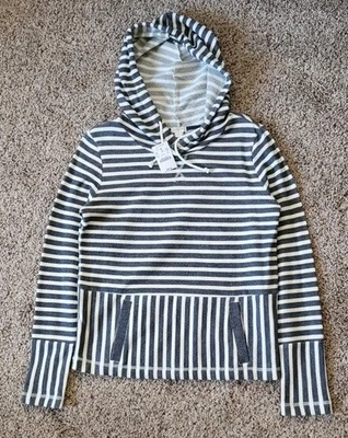 NUEVO CON ETIQUETAS Mujer M J Crew Abatible Rayas Sudadera con Capucha Gris Blanco Sudadera Pullover XS Foto 1 de 4