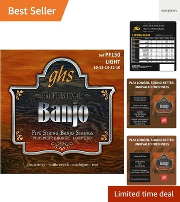 GHS PF150 Banjo Strings - Light Gauge Loop End | Durability & Sound Quality - Image 1 of 4