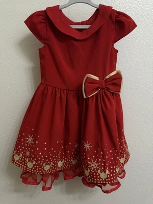 Disney Minnie Christmas Holiday Red Dress Gold Glitter Girls Toddler Size 3T - Image 1 of 4