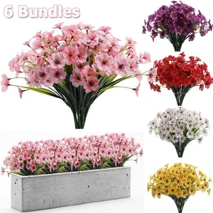 6 Paquetes Flores Artificiales Exterior Resistente a los UV Falsas Flores Violetas Decoración del Hogar - Imagen 1 de 17