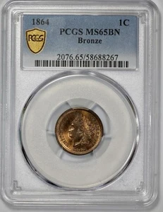 1864 Indian Head Cent 1c PCGS MS 65 BN Bronze Looks Red Brown - Picture 1 of 5
