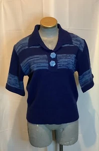 Maglione Vintage Kmart Blu Colletto Spaziale Colorato Bottone Donna Grande - Foto 1 di 4