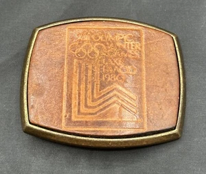 1980 VTG Lake Placid Olympics Winter New York Brown Leather Belt Buckle El Cid - Picture 1 of 9