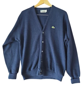 Vintage IZOD Lacoste Mens Cardigan Size XXL Blue Alligator Grandpa Orlon Acrylic - Picture 1 of 9