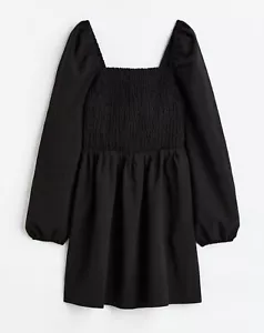 Copper key Girl's Dress Smocked Puff long Sleeve Square Neck black mini Dress - Picture 1 of 10