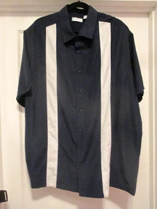 CAFE LUNA MENS CUBA CUBAN STYLE HAVANA BUTTON UP SHIRT DARK BLUE/WHITE 2XL NICE - Picture 1 of 14