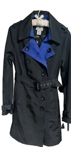 Worthington Black W/ Cobalt Blue Lining - Rain Jacket Trench Coat Womens Medium - Picture 1 of 11