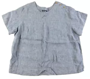 Lands' End 100% Linen Blue Short Sleeve Lagenlook Tunic Blouse Top 1X 16W-18W - Picture 1 of 5