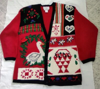 Casual Corner Limited Edition Sweater Cardigan Sz Large Christmas Valentines Day — 第 1/4 张图片