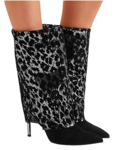 $1795 AGOTADO Nuevo EN CAJA BALMAIN París Francia Botas BABETTE Lentejuelas Leopardo 38.5 - Imagen 1 de 9