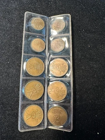 Greenland lot 10 coins 2+1 ore 1960,1962, 1963, 1964,1965, 1966 Bronze Denmark Cover