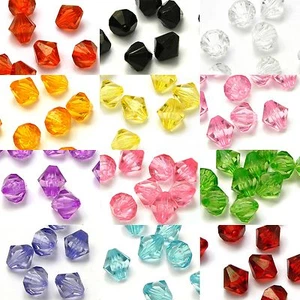 Lot of 50 Big Plastic Acrylic 10mm Double Cone Faceted Bicone Diamond Beads - Picture 1 of 14