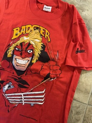 Vintage 1988 Badger Comic First Comics Graphitti Tee Red Small 18x29 Comic Hero  - Image 1 of 4